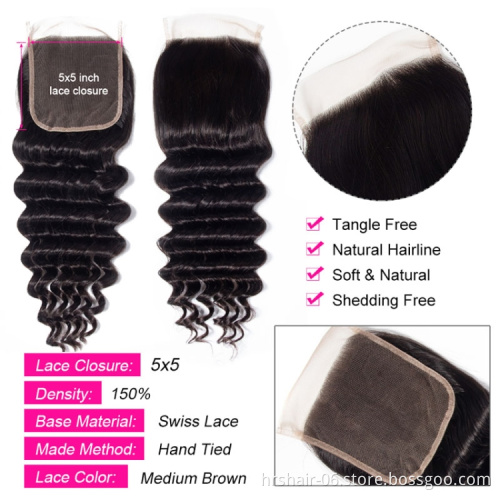 wholesale hair products cuticle aligned European human hair loose deep wave 13x4 closure
